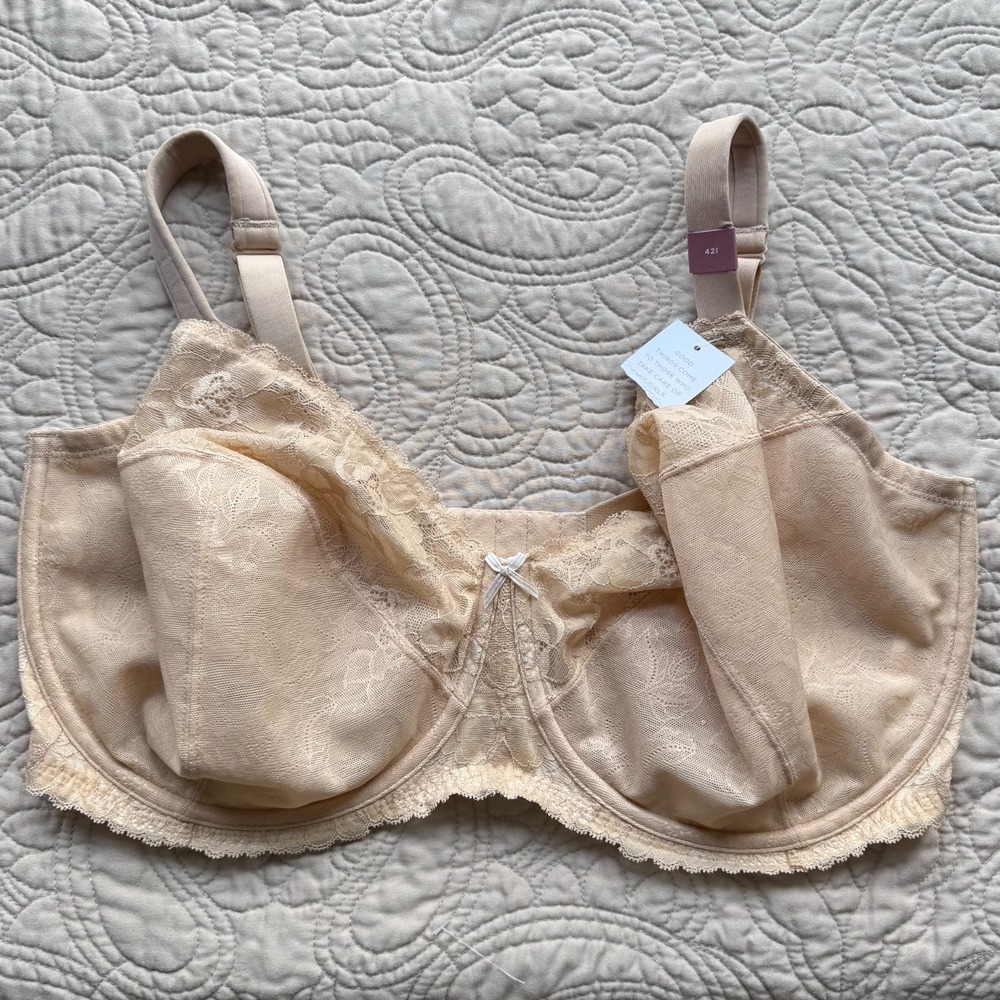 Cacique 42I Beige Unlined full Coverage Bra Underwire Lace Lingerie Plus Size